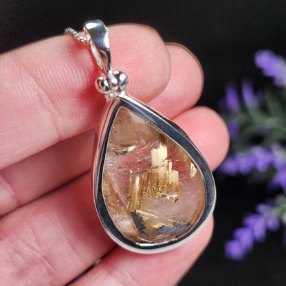 Hematite Rutilated Quartz Pendant