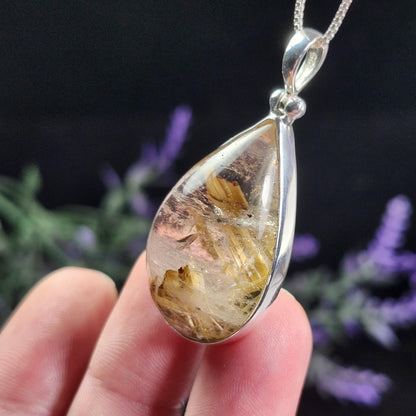 Hematite Rutilated Quartz Pendant