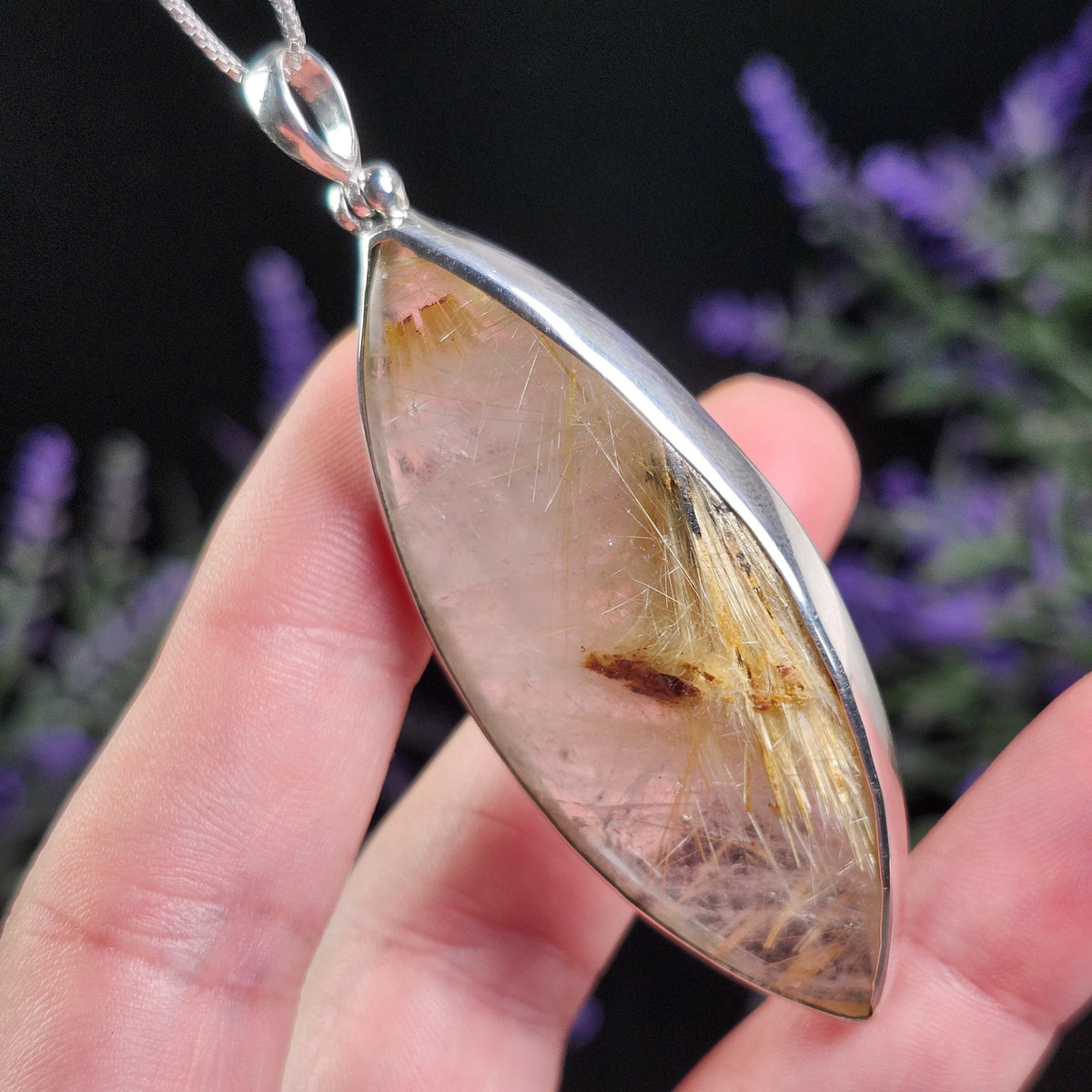 Rutile Hematite Star in Quartz Pendant, Natural Brazilian Crystal Cabochon in Sterling Silver