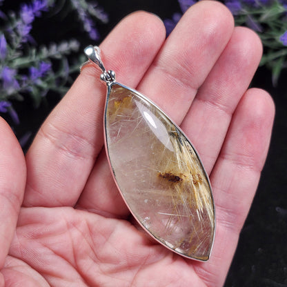 Rutile Hematite Star in Quartz Pendant, Natural Brazilian Crystal Cabochon in Sterling Silver