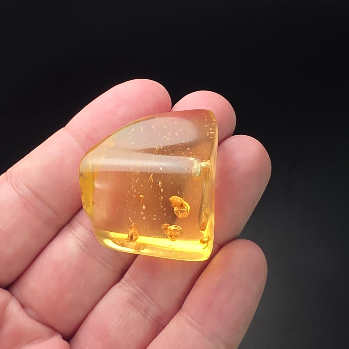 Amber with Bugs & Static ENHYDRO 11.2g, Polished Amber Specimen from Colombia