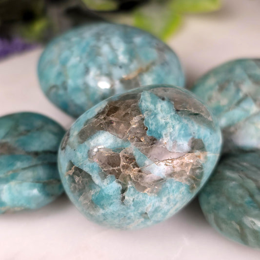 Amazonite and Smoky Quartz Tumbled Stone