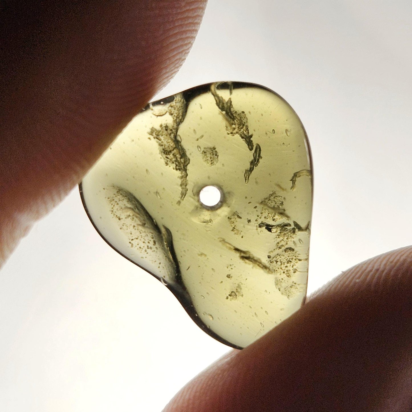 Polished Moldavite Bead: Authentic Czech Tektite Crystal (1.5g, 18x15x3mm)