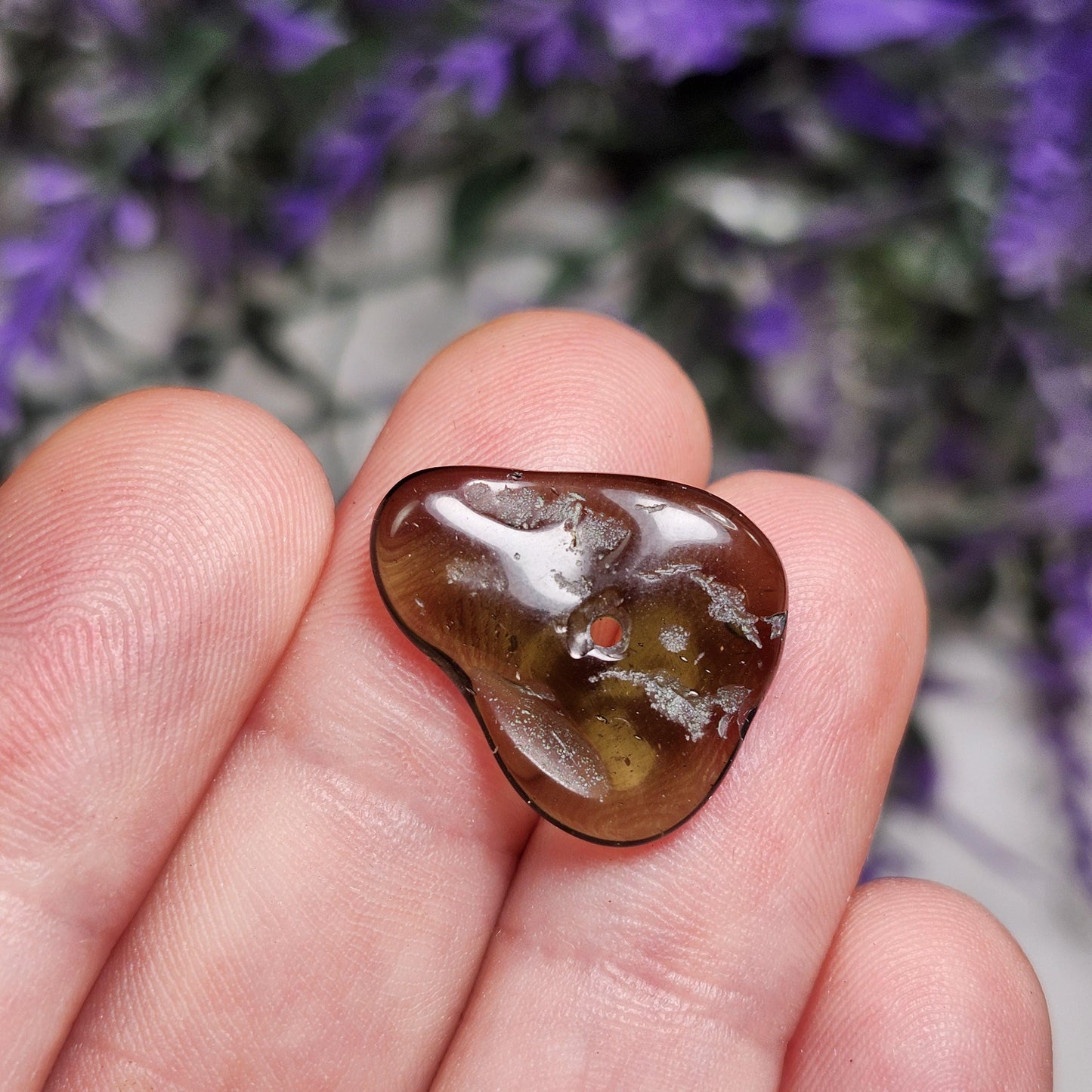 Polished Moldavite Bead: Authentic Czech Tektite Crystal (1.5g, 18x15x3mm)