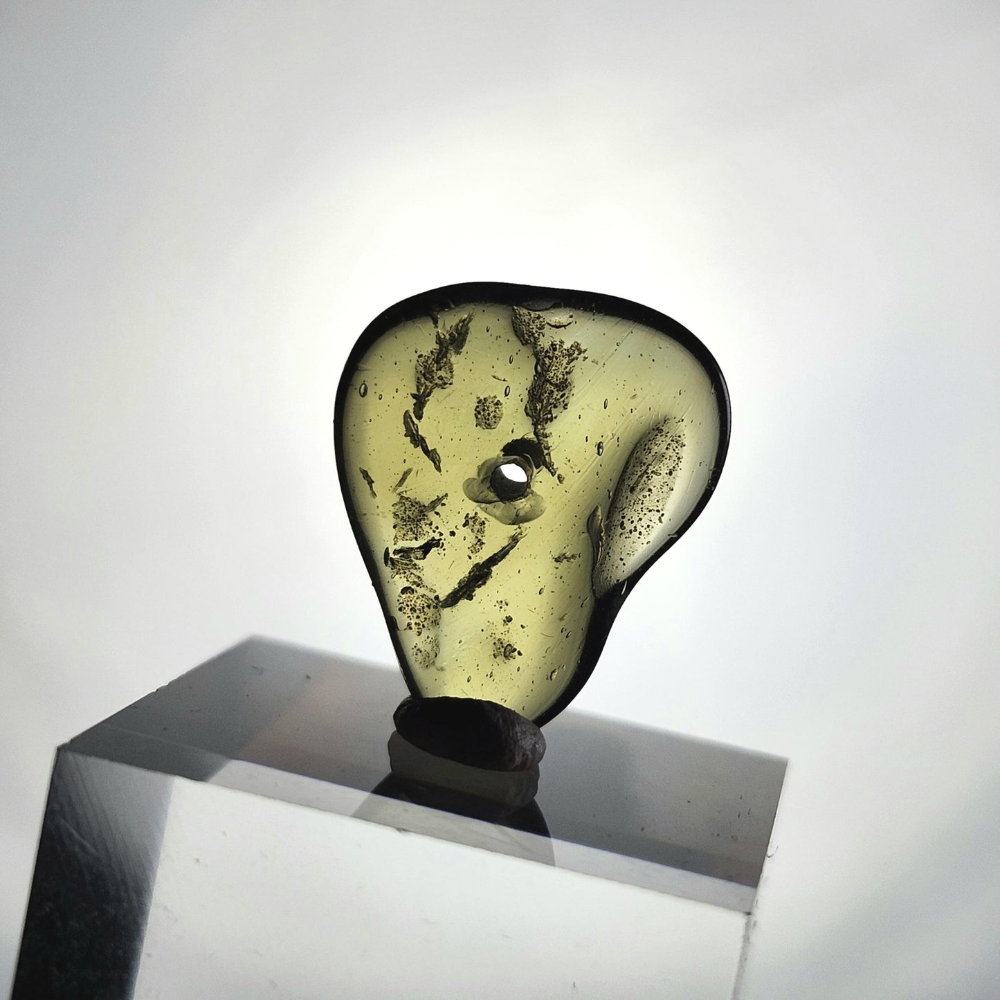 Polished Moldavite Bead: Authentic Czech Tektite Crystal (1.5g, 18x15x3mm)