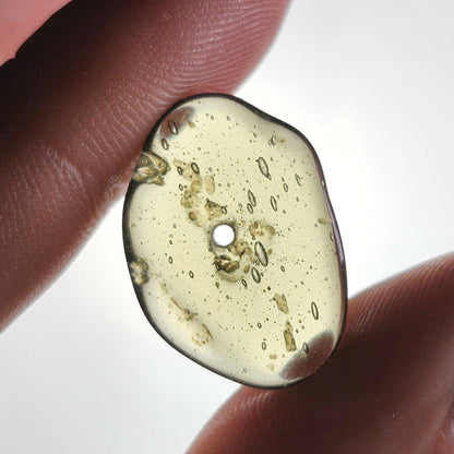 Polished Moldavite Bead: Authentic Czech Tektite Crystal (1.4g, 20mm x 14mm x 2mm)