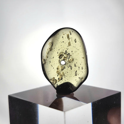 Polished Moldavite Bead: Authentic Czech Tektite Crystal (1.4g, 20mm x 14mm x 2mm)