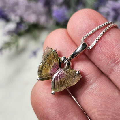 Watermelon Tourmaline Butterfly Pendant