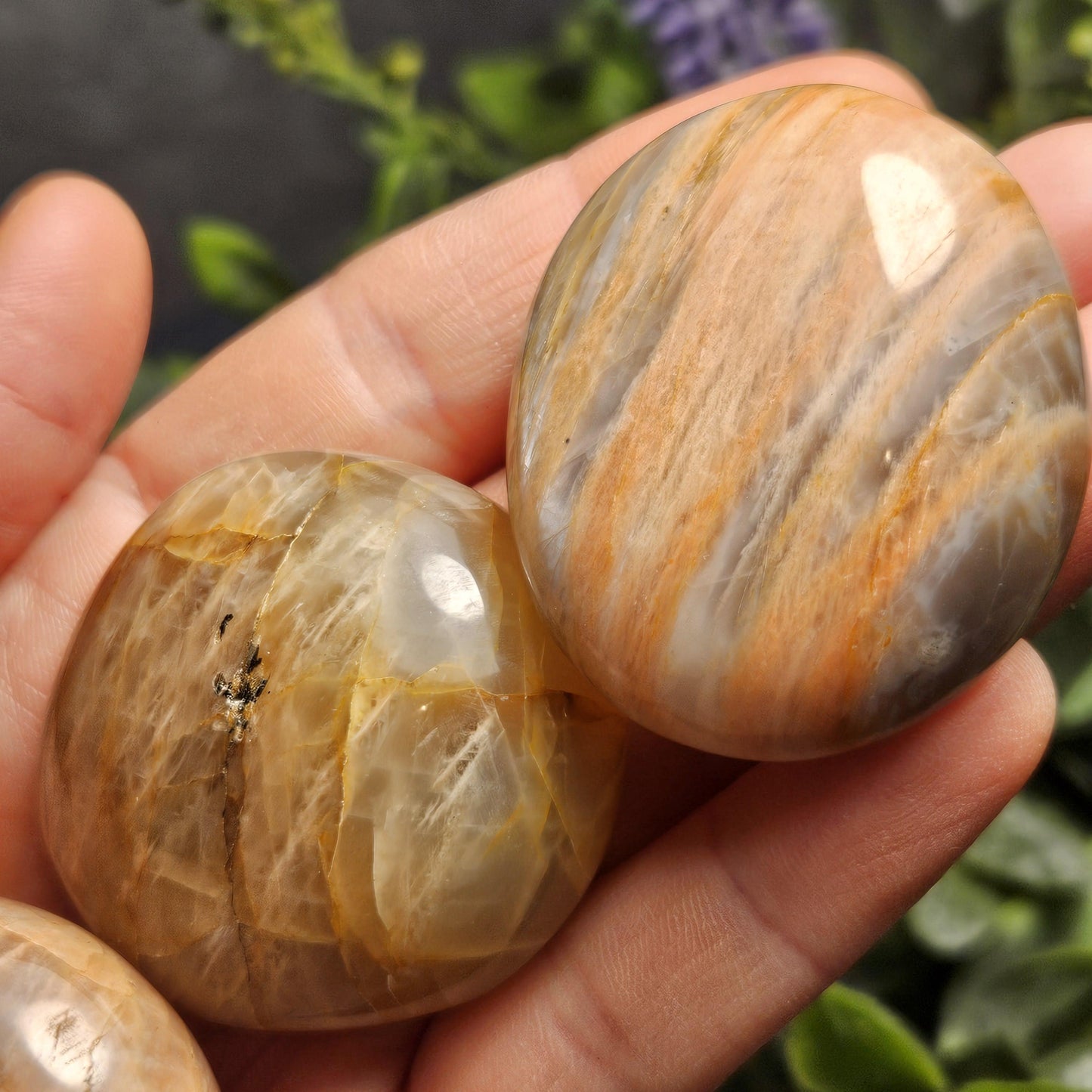Peach Moonstone Palm Stone