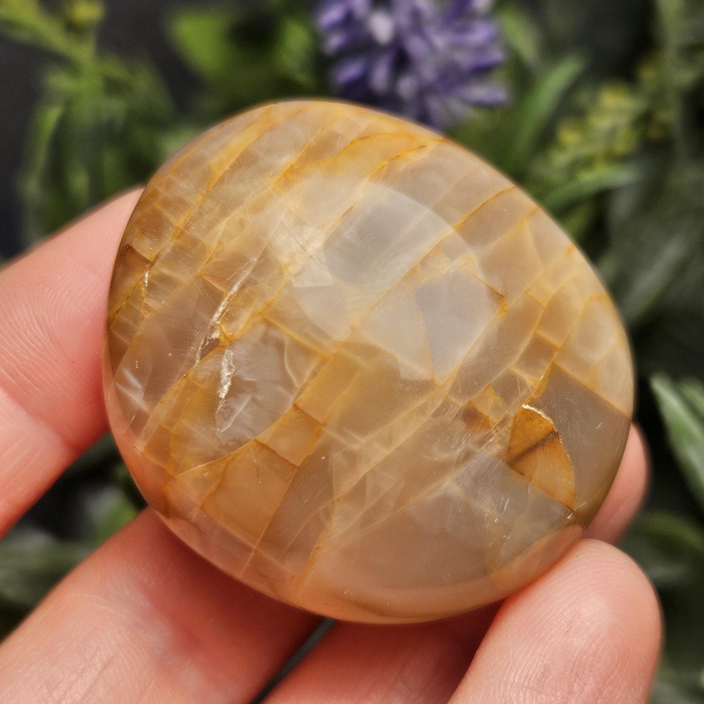 Peach Moonstone Palm Stone