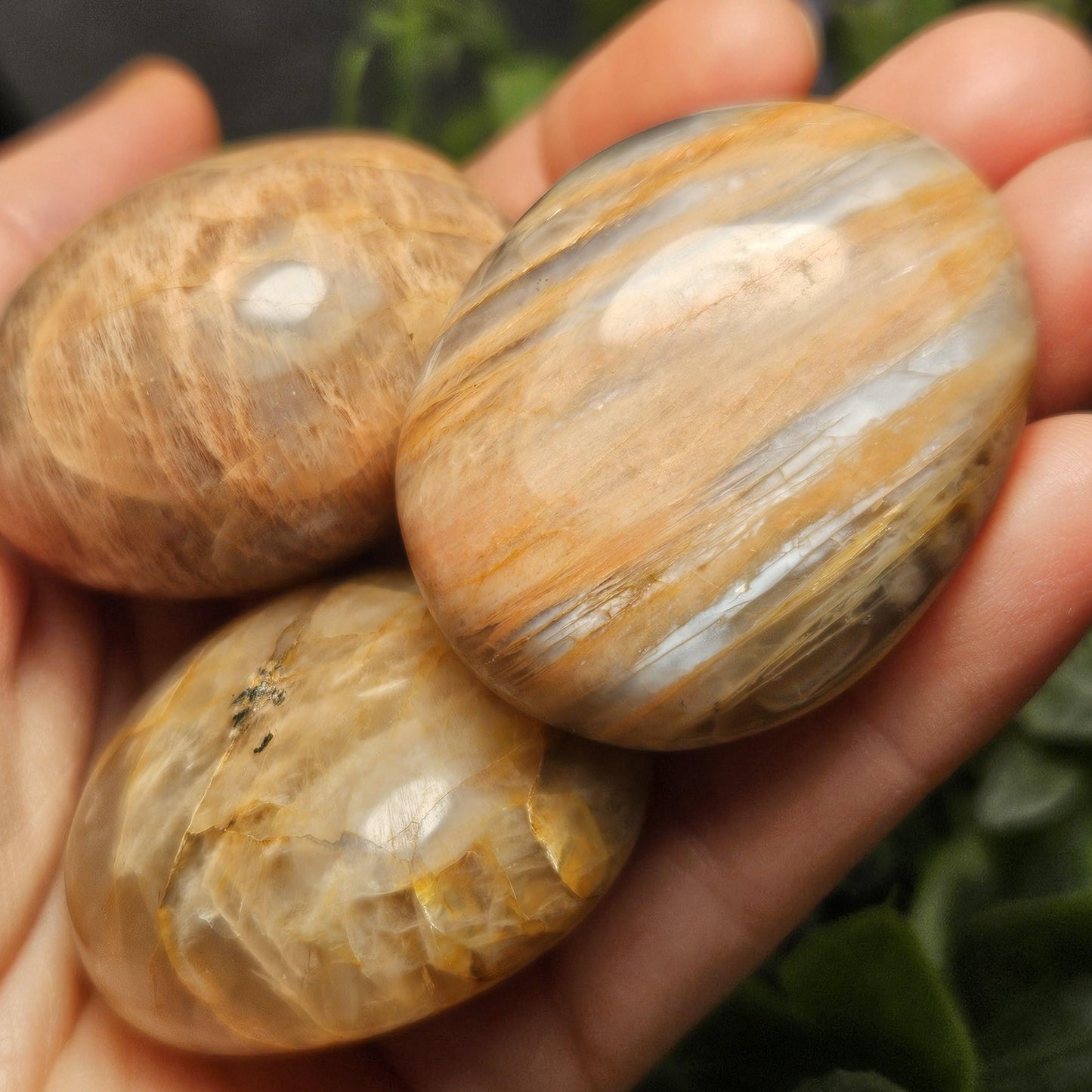 Peach Moonstone Palm Stone