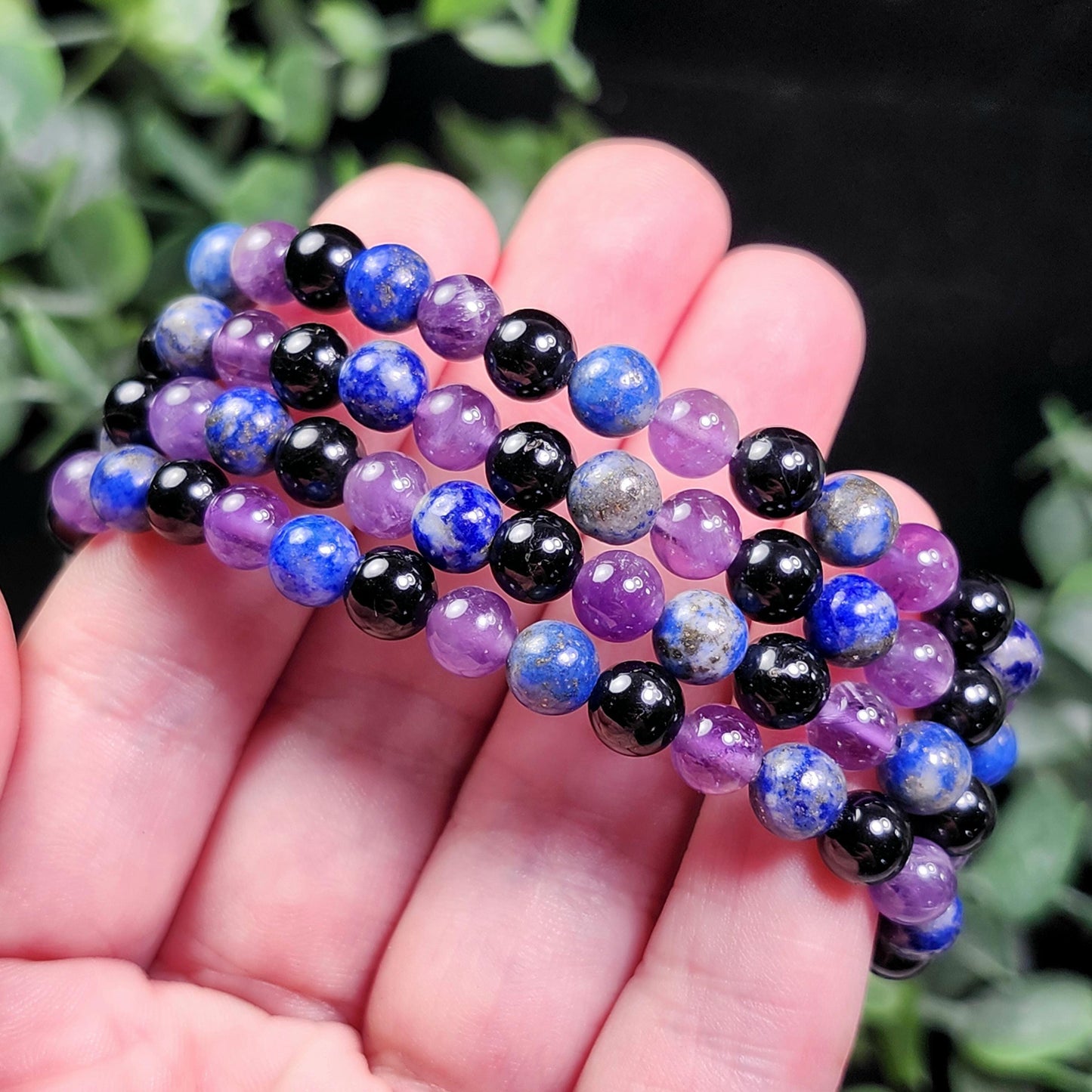 Amethyst, Lapis Lazuli, & Black Tourmaline Bracelet