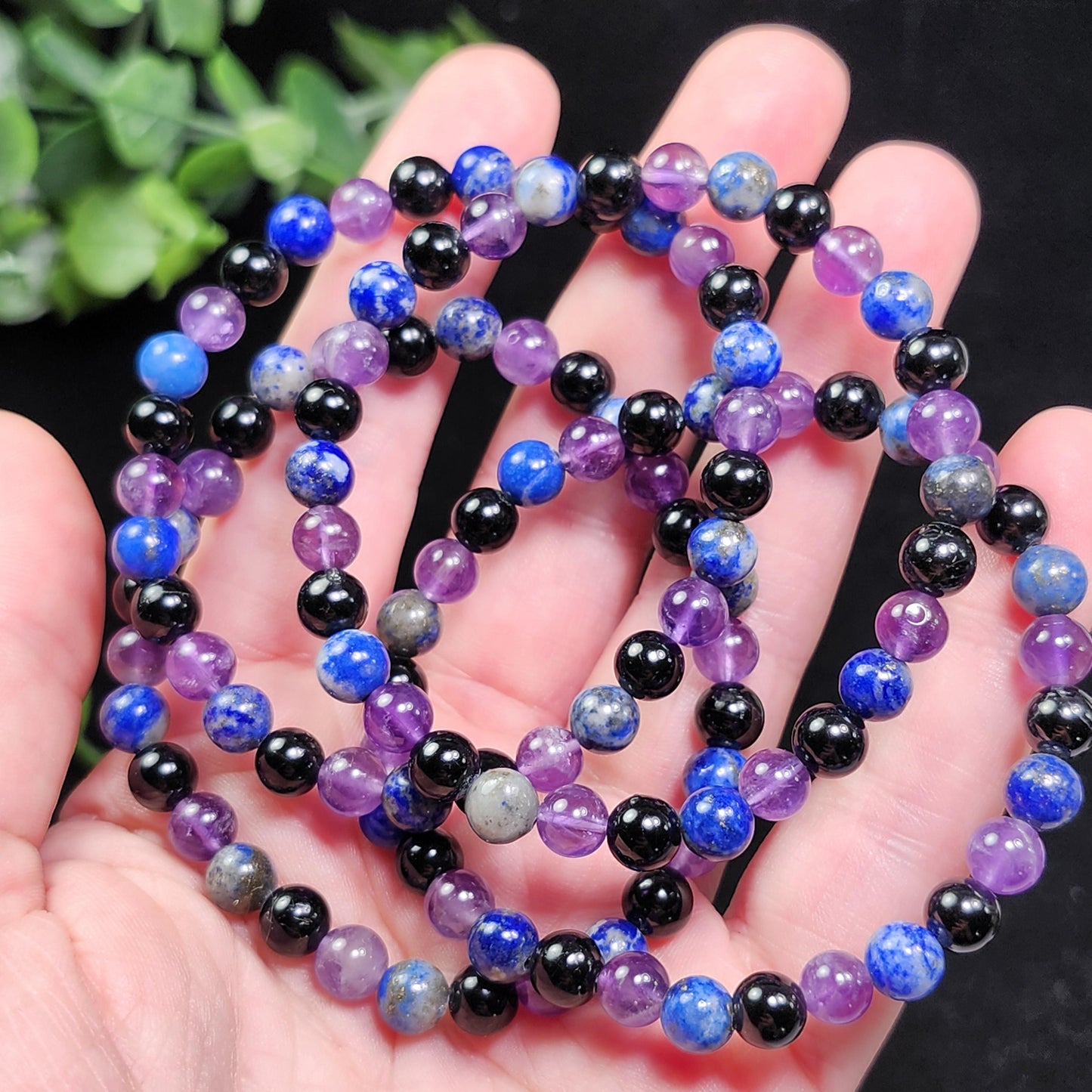 Amethyst, Lapis Lazuli, & Black Tourmaline Bracelet