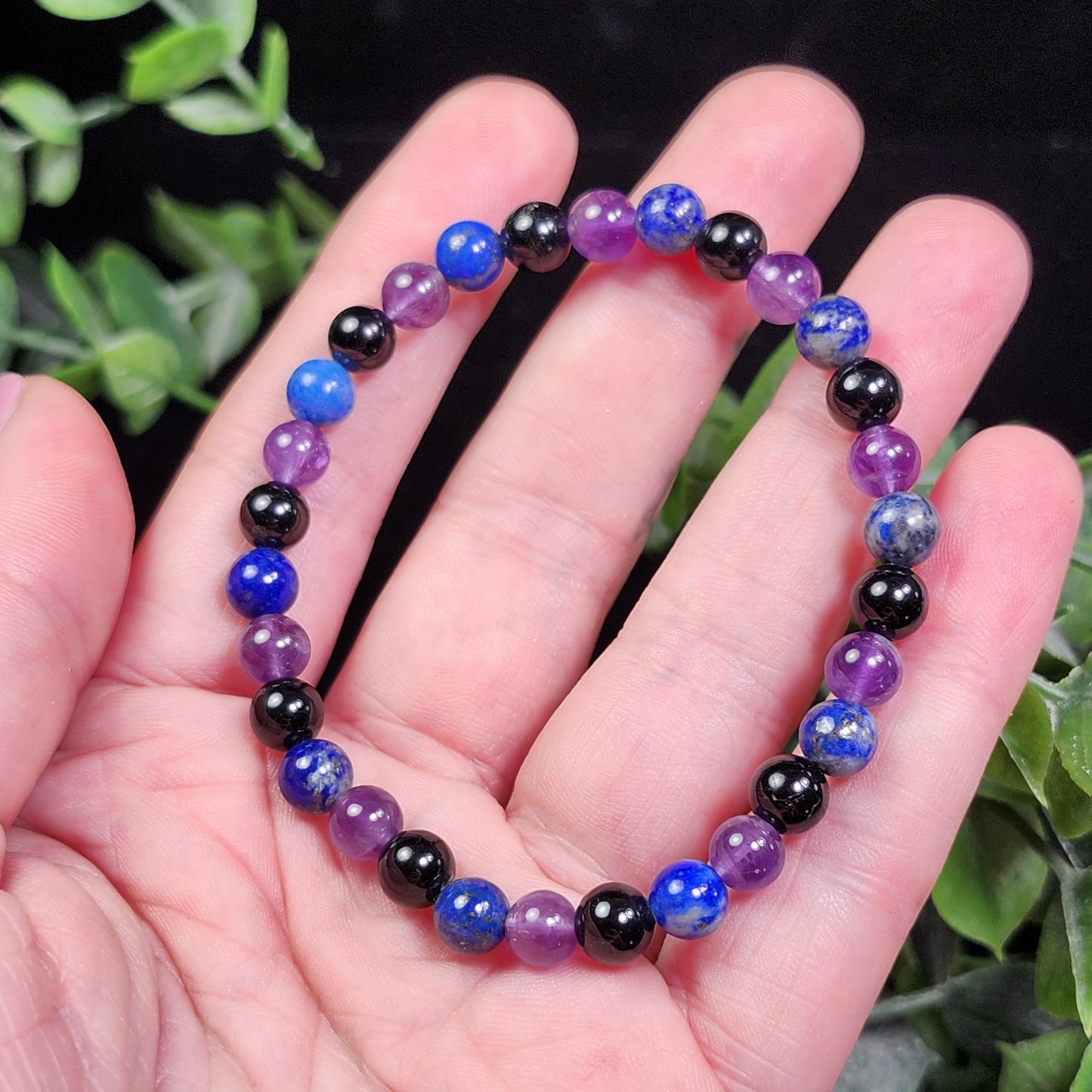 Amethyst, Lapis Lazuli, & Black Tourmaline Bracelet