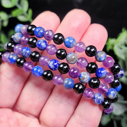 Amethyst, Lapis Lazuli, & Black Tourmaline Bracelet