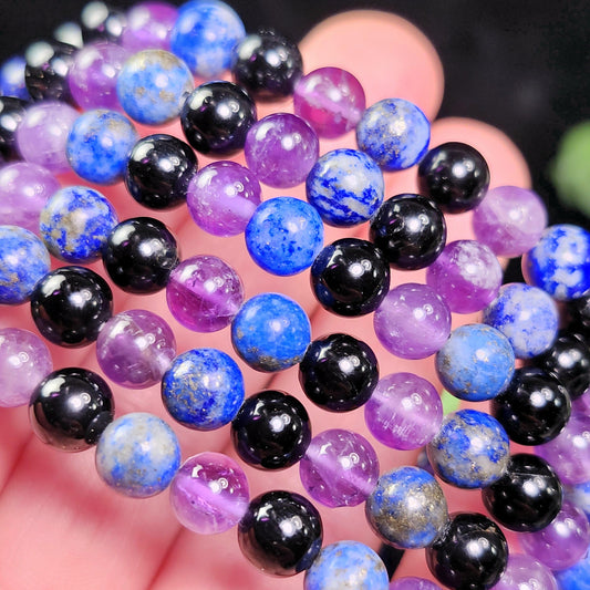 Amethyst, Lapis Lazuli, & Black Tourmaline Bracelet