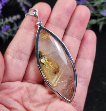 Rutile Hematite Star in Quartz Pendant, Natural Brazilian Crystal Cabochon in Sterling Silver