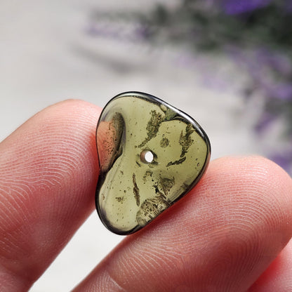 Polished Moldavite Bead: Authentic Czech Tektite Crystal (1.5g, 18x15x3mm)