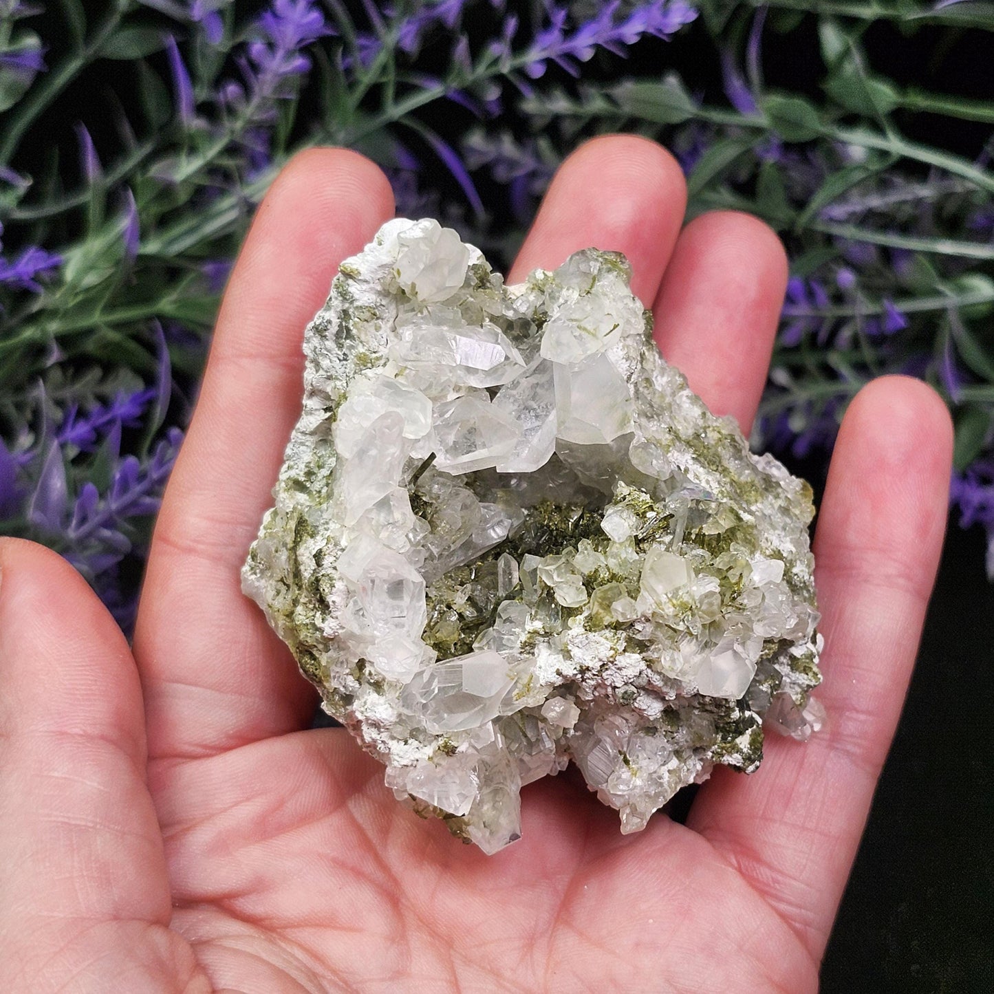 Dream Quartz Cluster, Epidote in Quartz Crystal