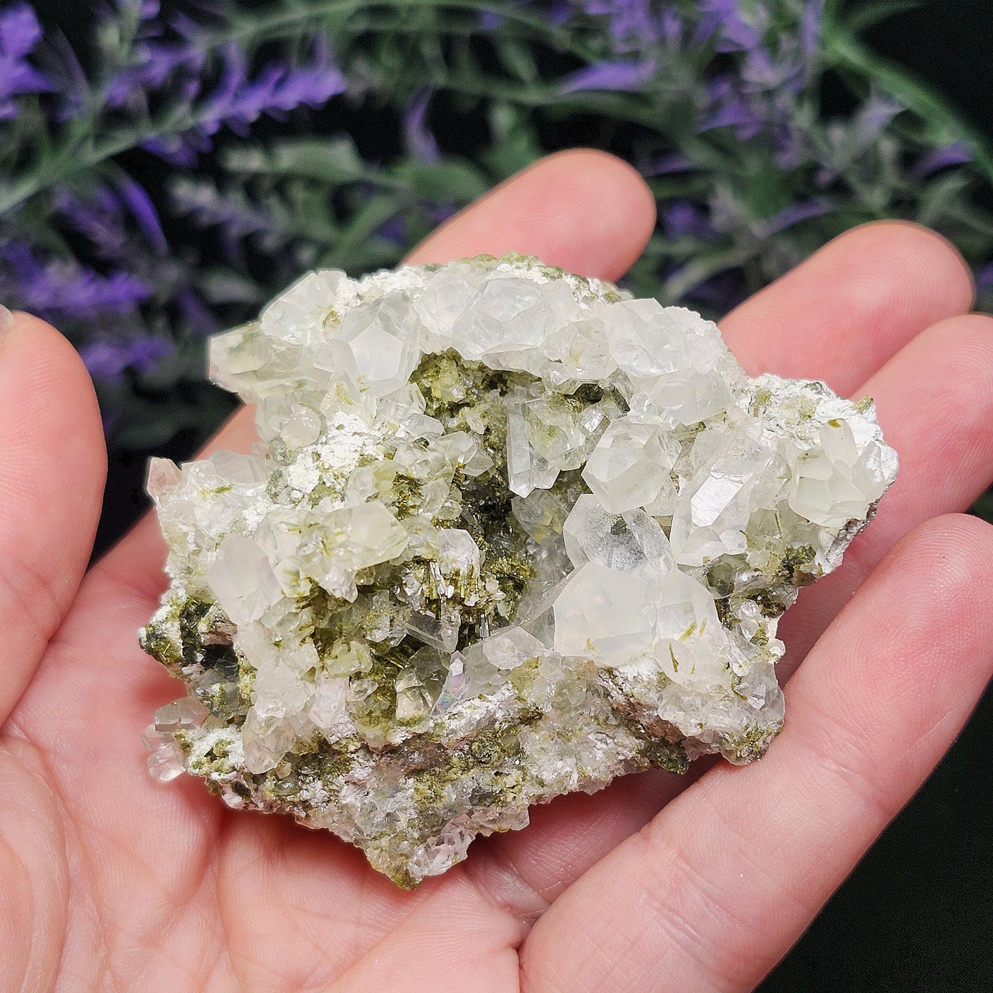 Dream Quartz Cluster, Epidote in Quartz Crystal