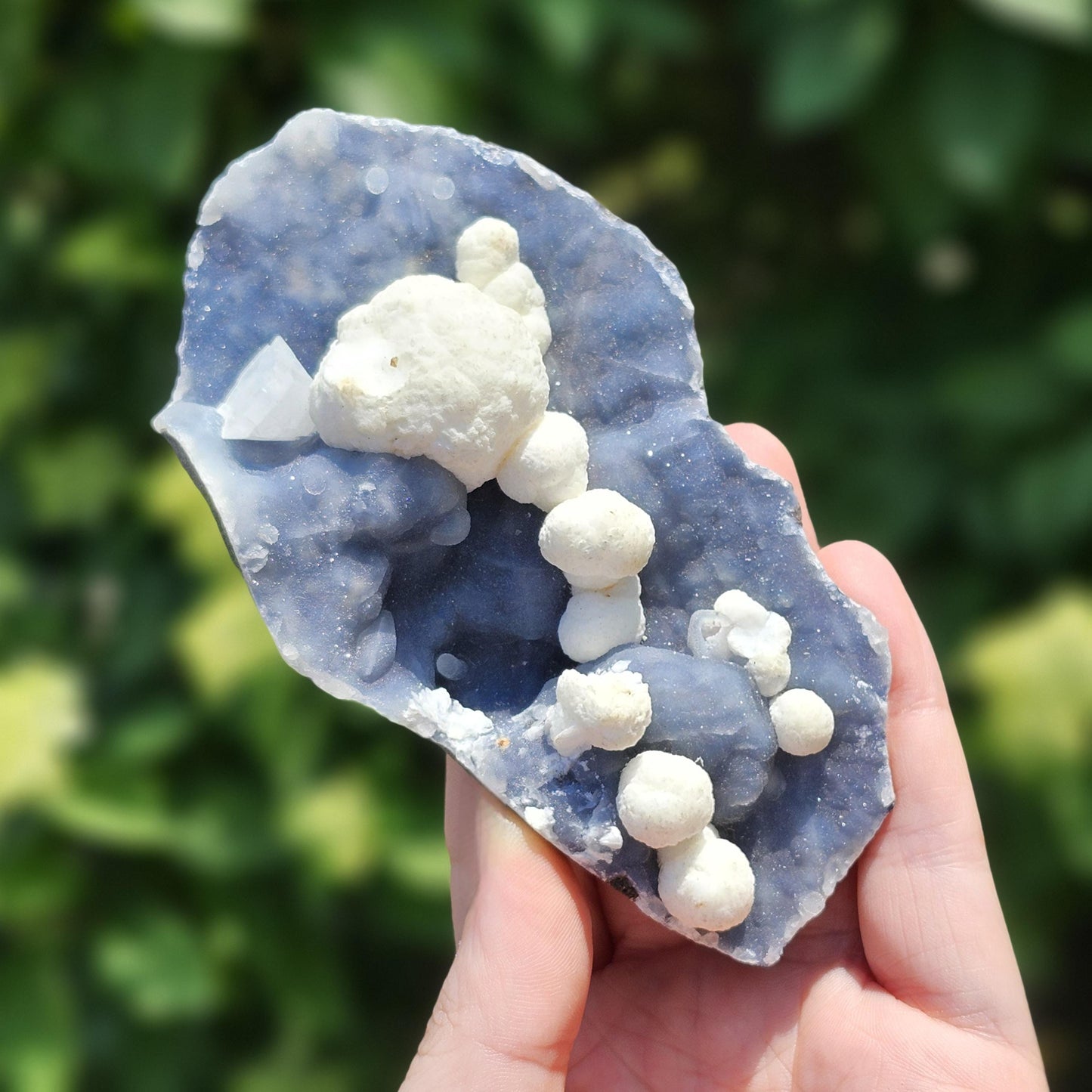 Mordenite Crystals on Blue Chalcedony