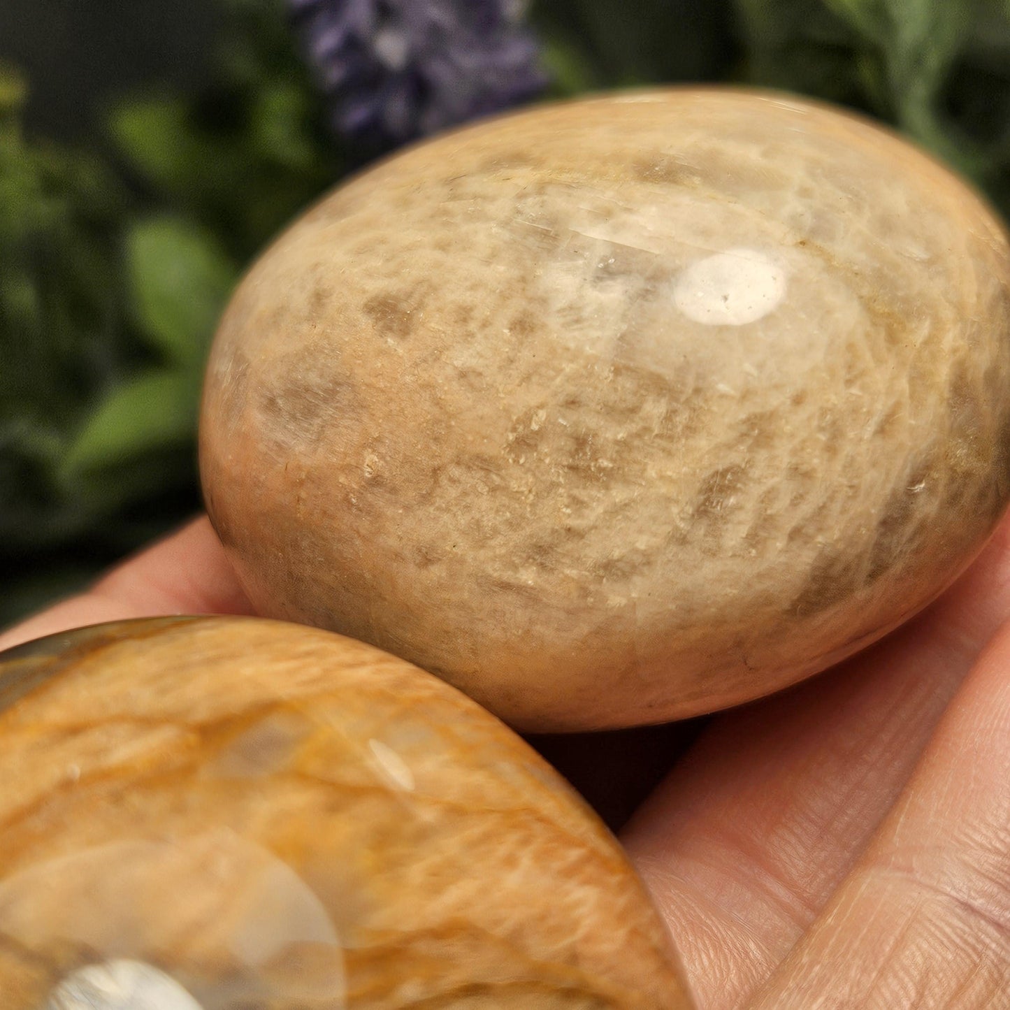 Peach Moonstone Palm Stone
