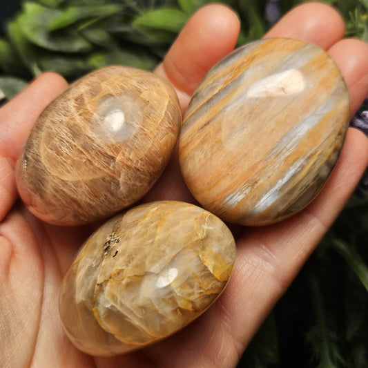 Peach Moonstone Palm Stone