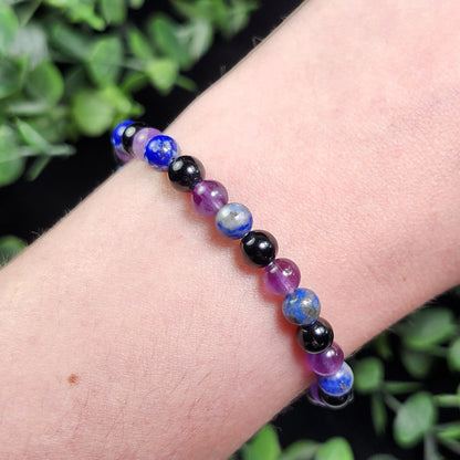 Amethyst, Lapis Lazuli, & Black Tourmaline Bracelet