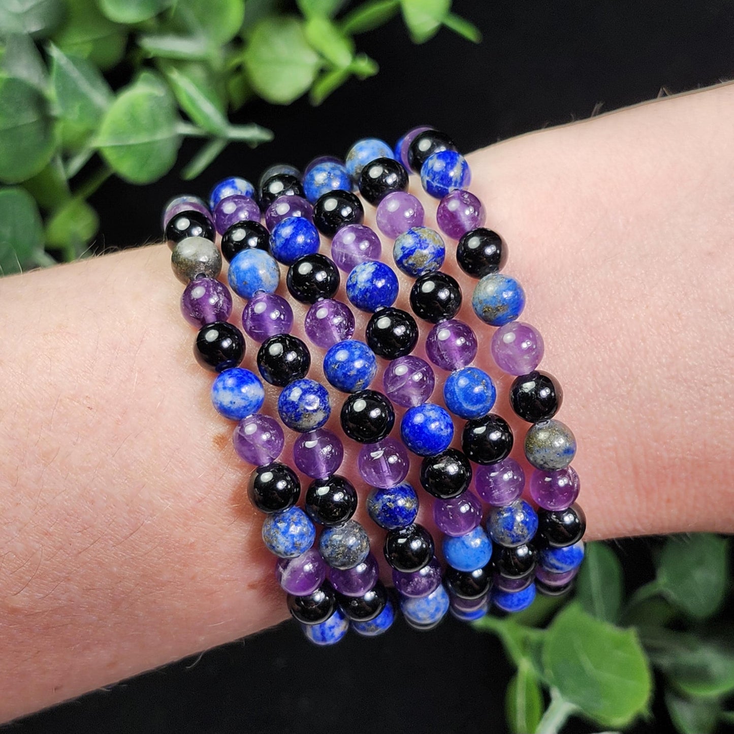 Amethyst, Lapis Lazuli, & Black Tourmaline Bracelet