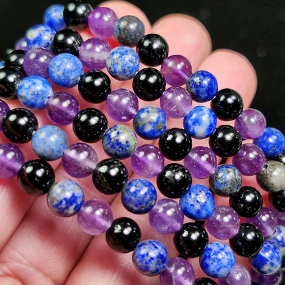 Amethyst, Lapis Lazuli, & Black Tourmaline Bracelet