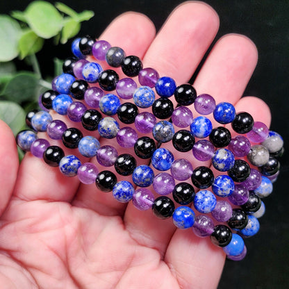 Amethyst, Lapis Lazuli, & Black Tourmaline Bracelet