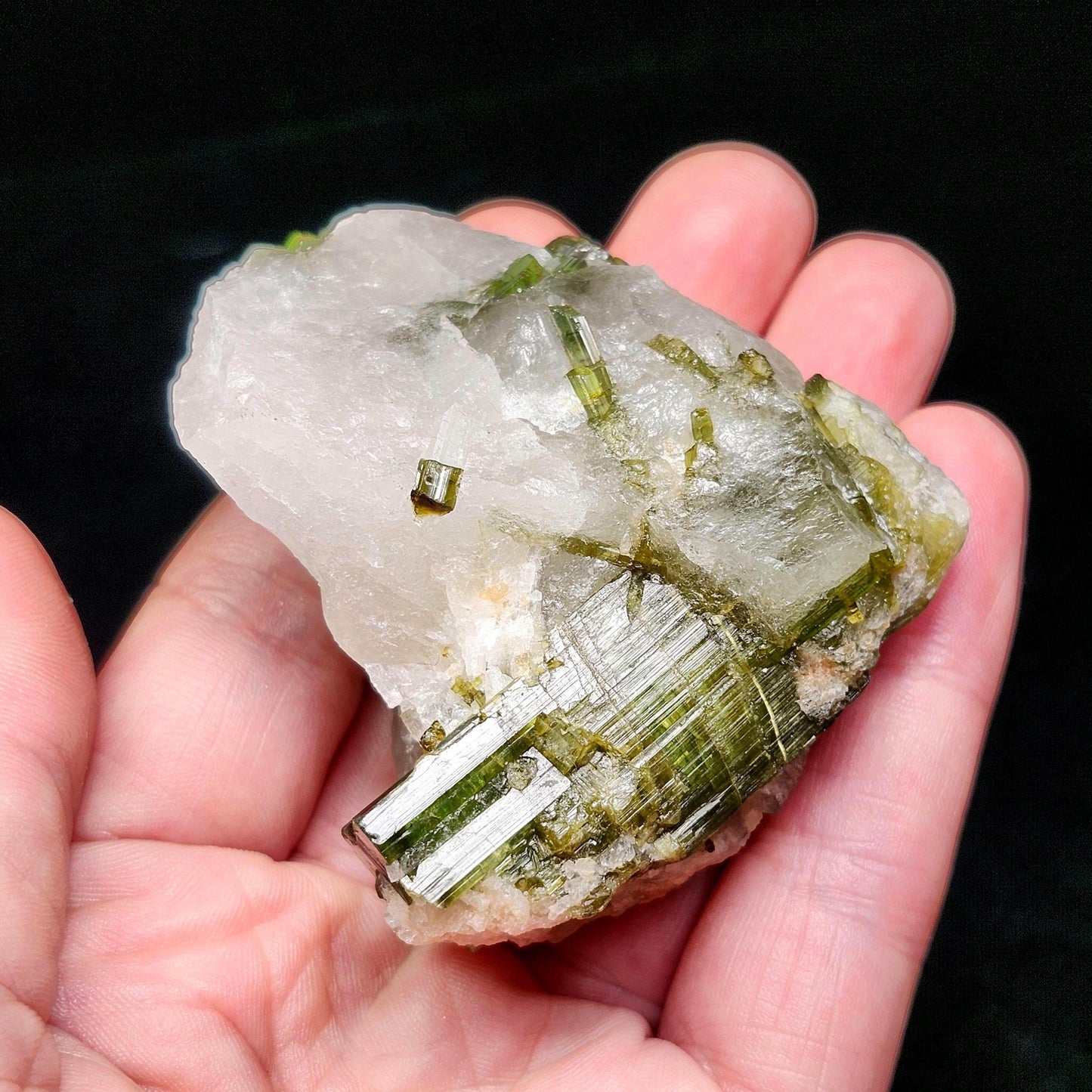 Green Tourmaline Crystal in Quartz (99 grams): Brazilian Tourmaline Specimen