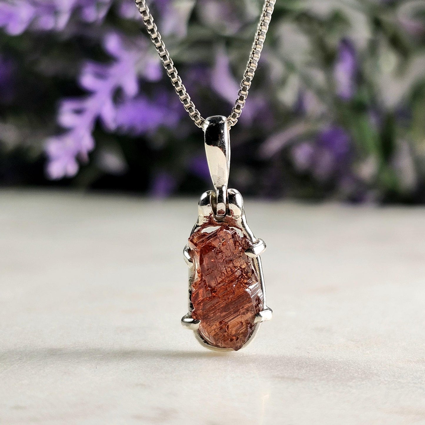 Etched Garnet Sterling Silver Pendant: Brazilian, Red Garnet Necklace