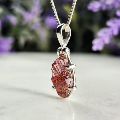 Etched Garnet Sterling Silver Pendant: Brazilian, Red Garnet Necklace