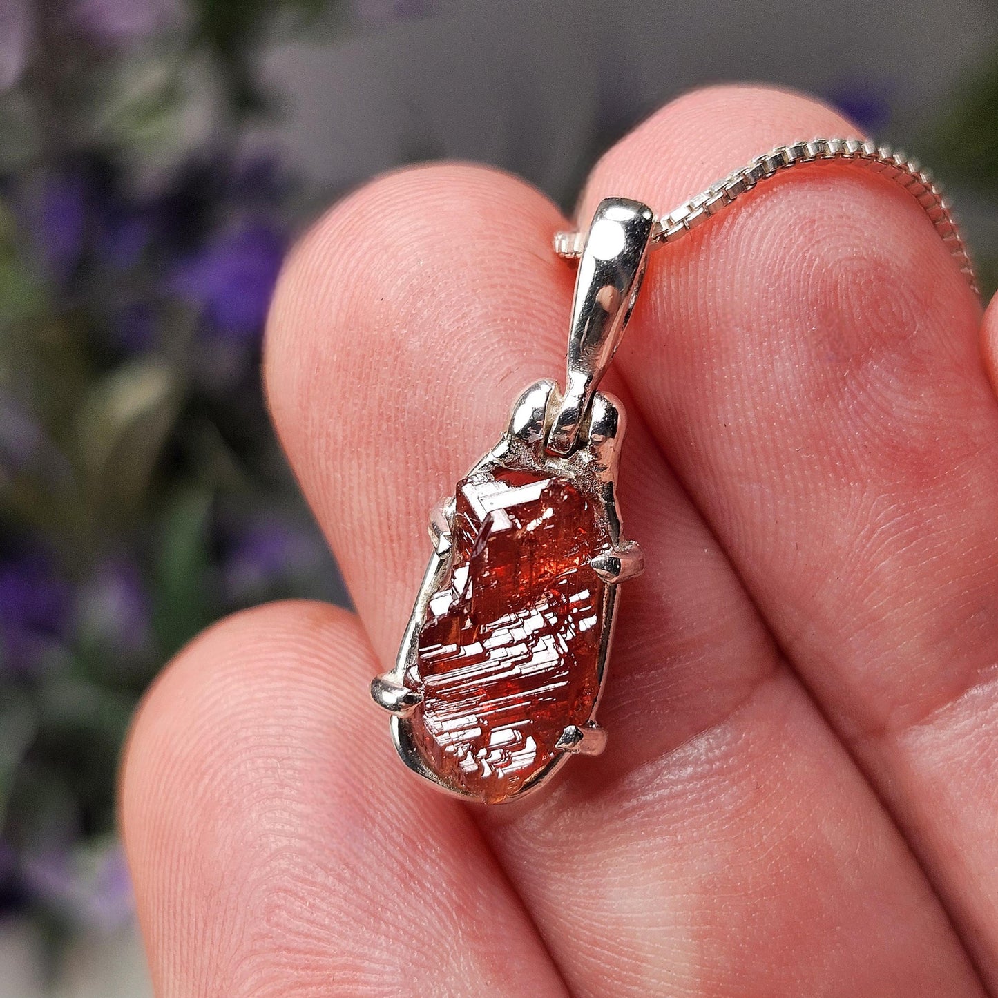 Etched Garnet Sterling Silver Pendant: Brazilian, Red Garnet Necklace