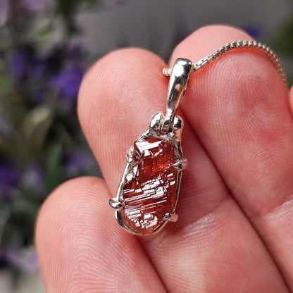 Etched Garnet Sterling Silver Pendant: Brazilian, Red Garnet Necklace