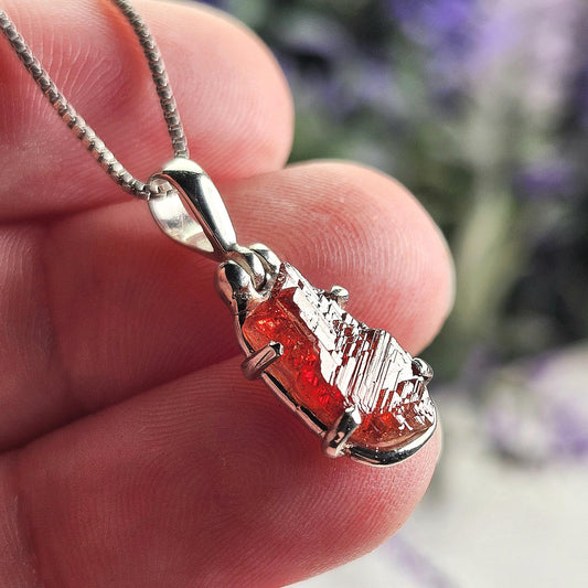 Etched Garnet Sterling Silver Pendant: Brazilian, Red Garnet Necklace