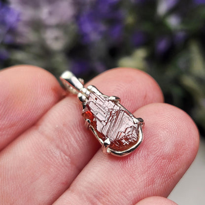 Etched Garnet Sterling Silver Pendant: Brazilian, Red Garnet Necklace