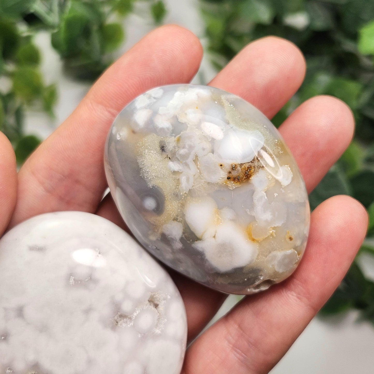 Snow Agate Palm Stone