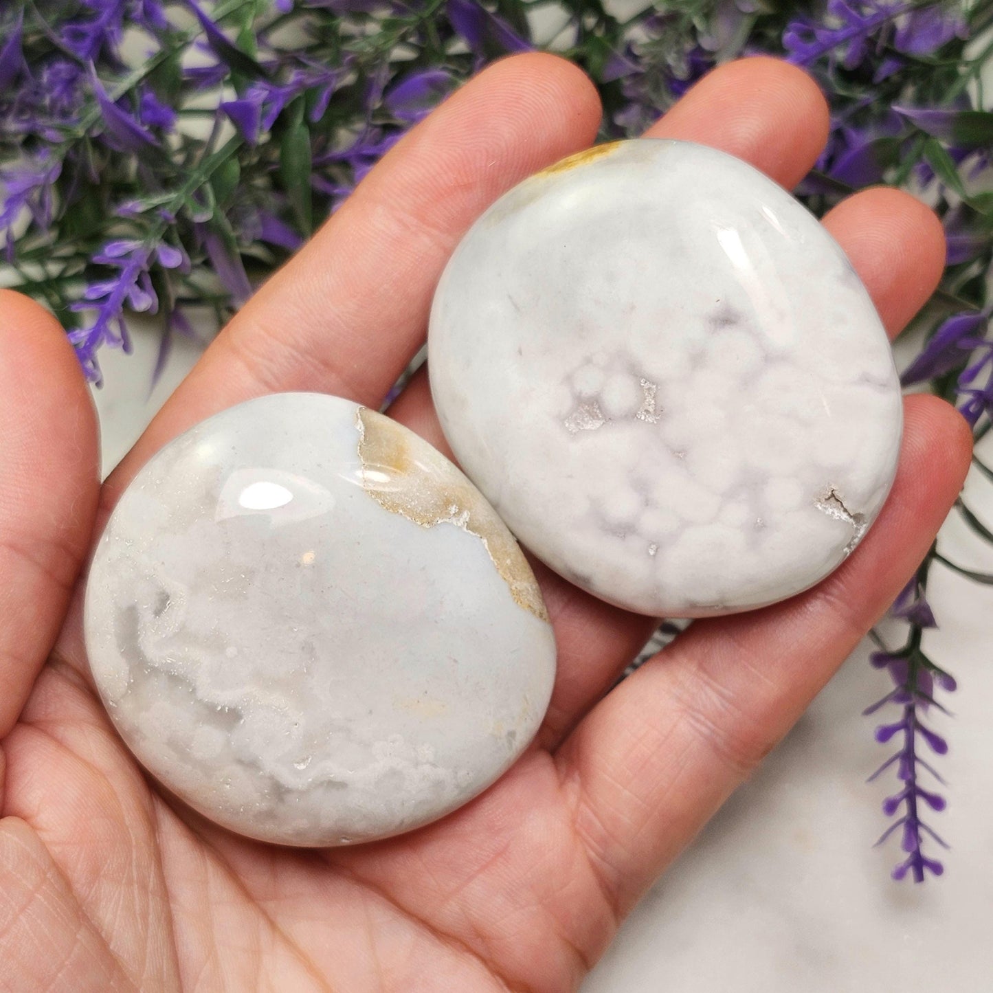 Snow Agate Palm Stone