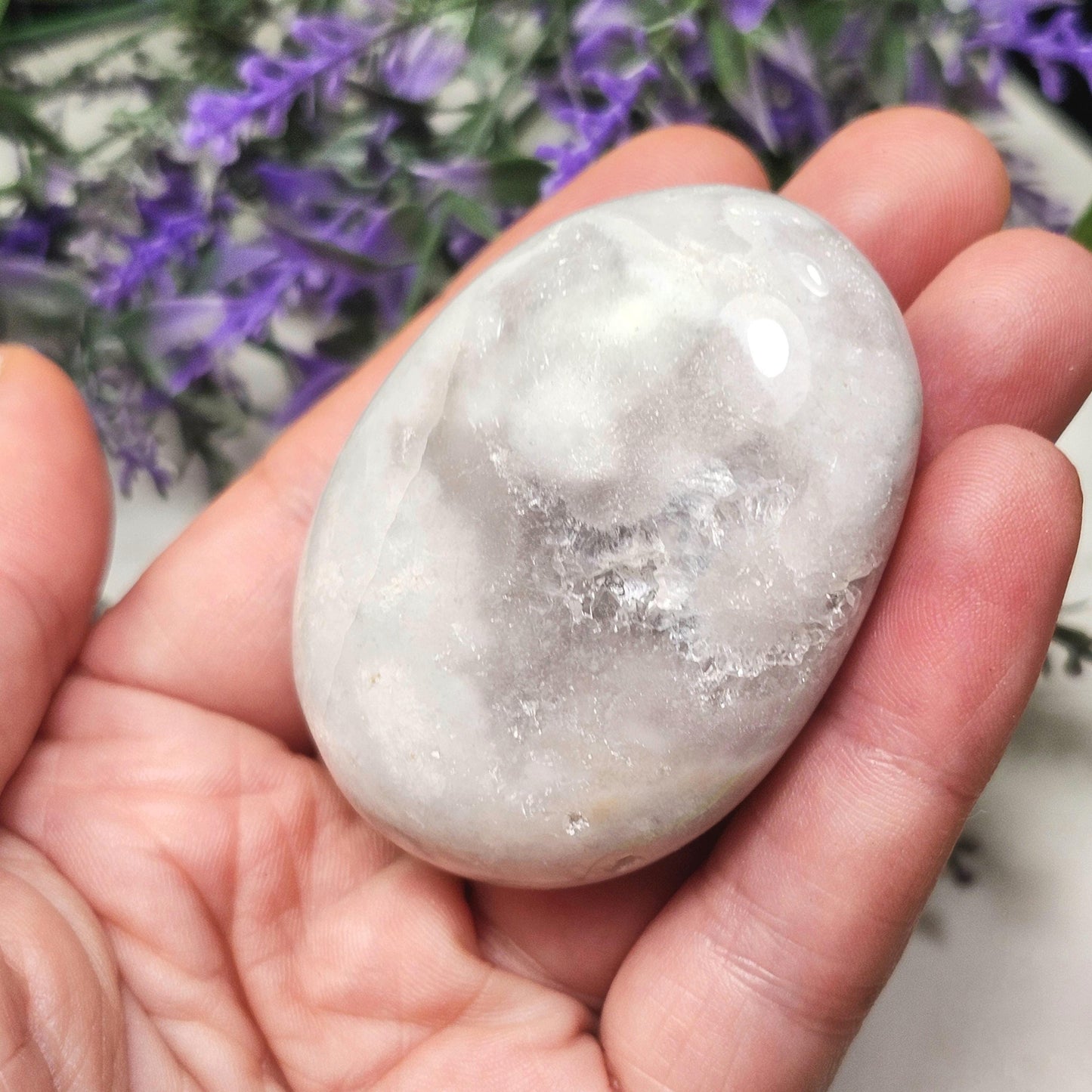 Snow Agate Palm Stone