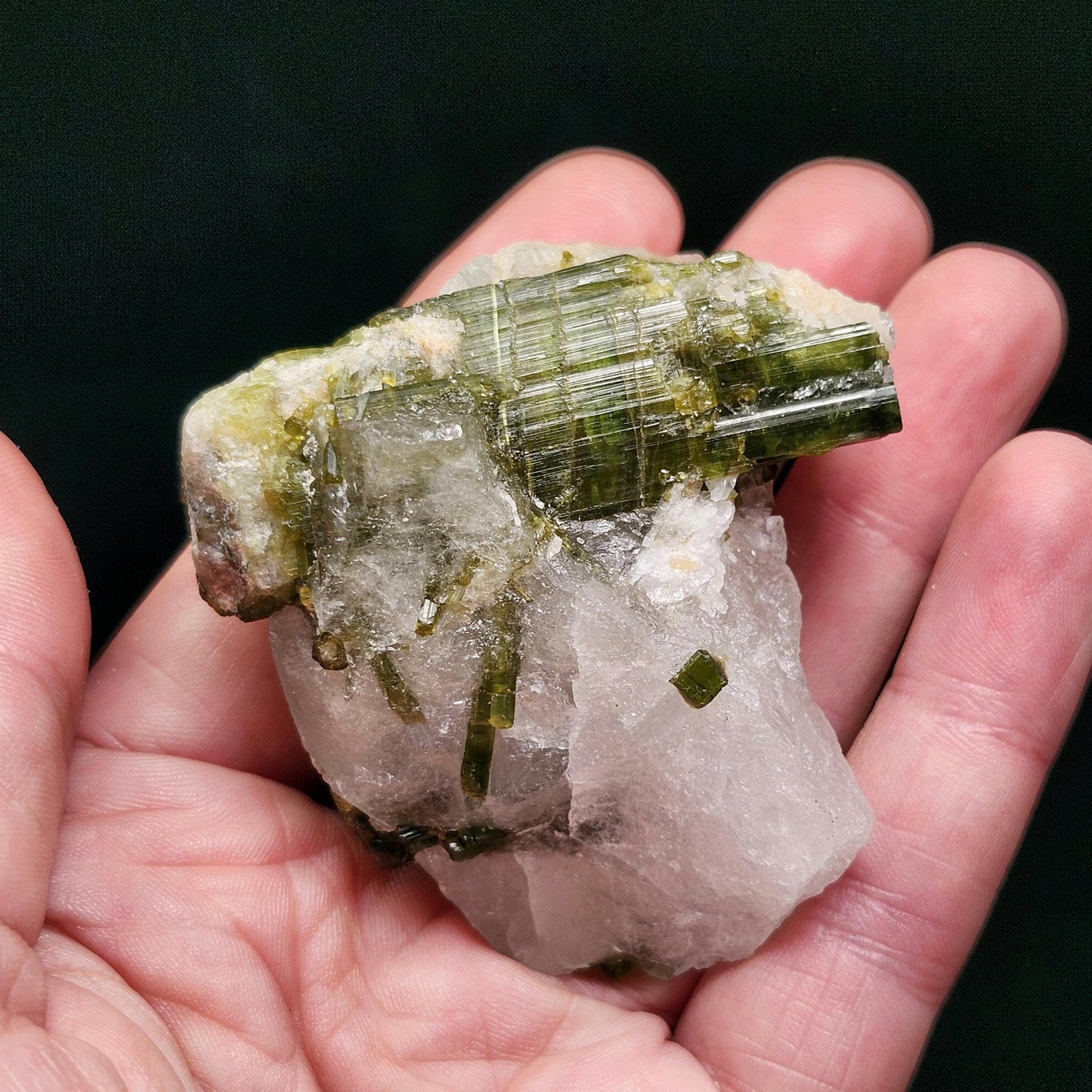 Green Tourmaline Crystal in Quartz (99 grams): Brazilian Tourmaline Specimen