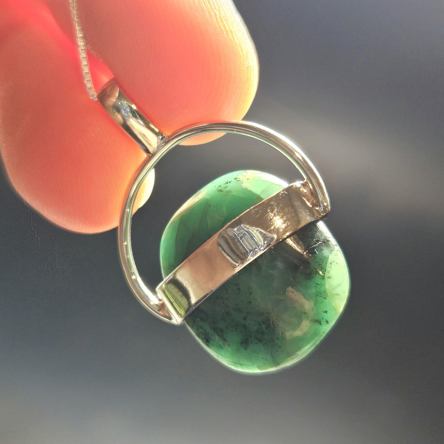 Emerald Pendant: Polished Natural Brazilian Emerald and Sterling Silver Necklace