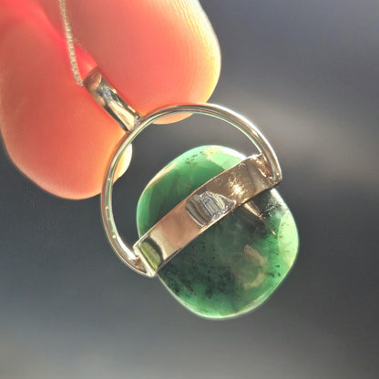 Emerald Pendant: Polished Natural Brazilian Emerald and Sterling Silver Necklace