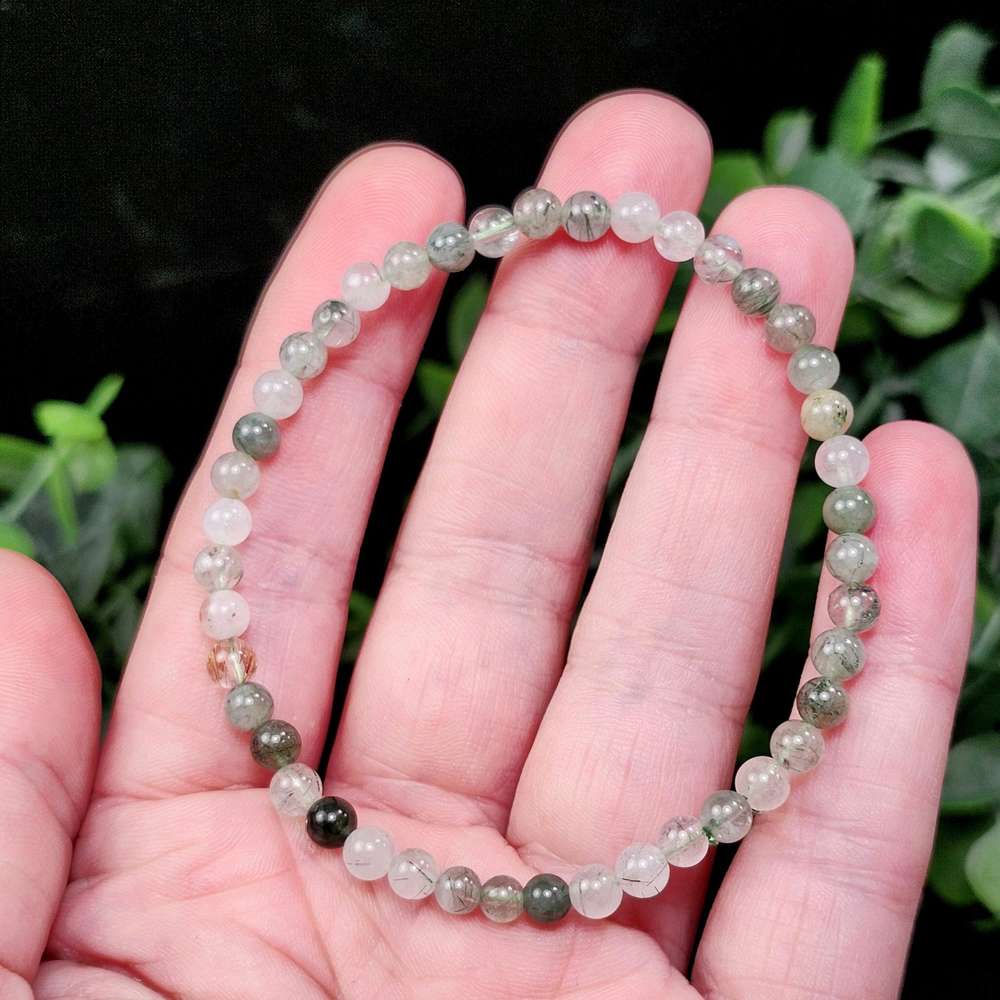 Green Rutilated Quartz Crystal Bracelet: Polished Gemstone Jewelry