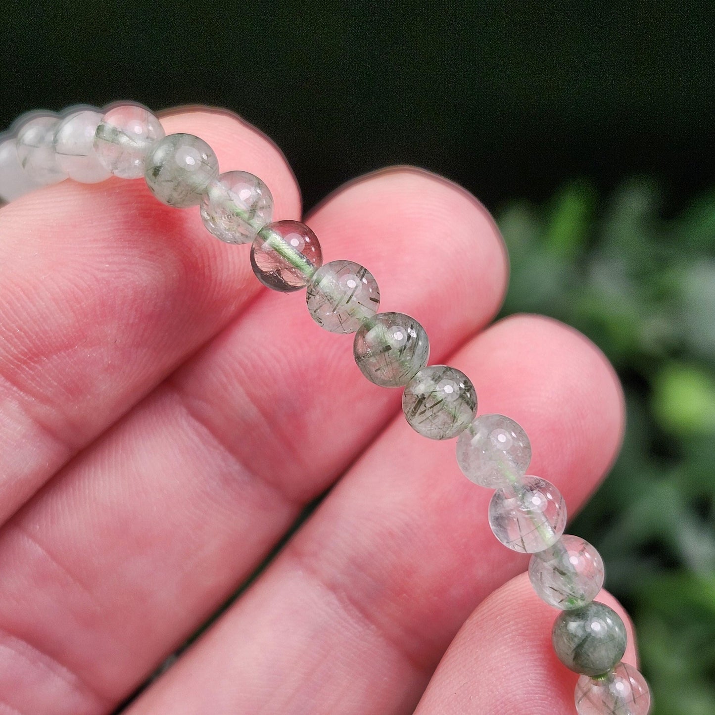 Green Rutilated Quartz Crystal Bracelet: Polished Gemstone Jewelry