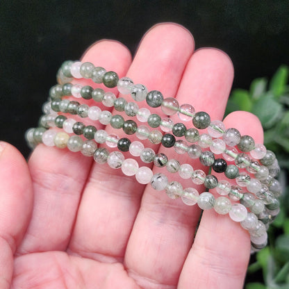 Green Rutilated Quartz Crystal Bracelet: Polished Gemstone Jewelry