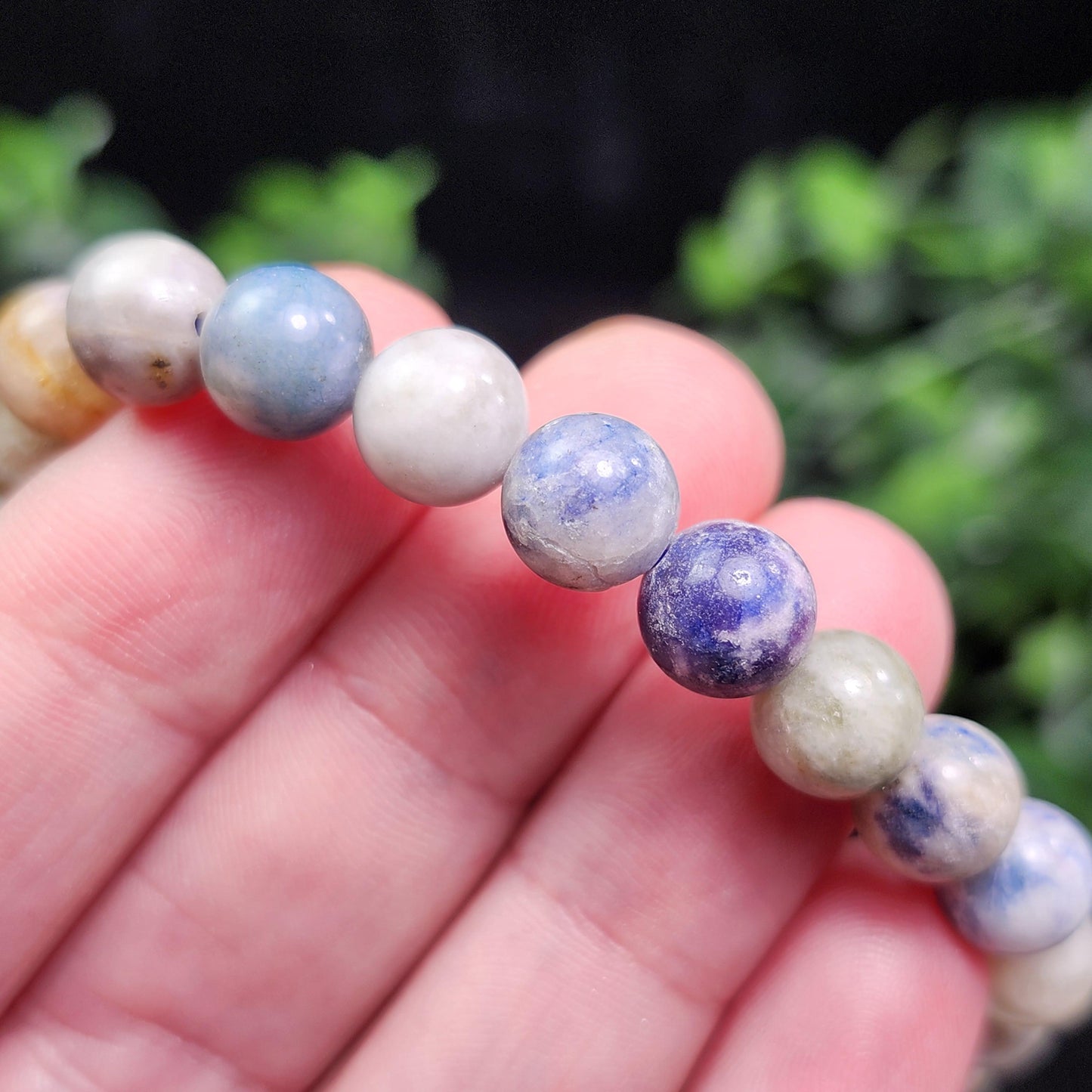Hackmanite Crystal Bracelet: UV Reactive Polished Hackmanite Beads
