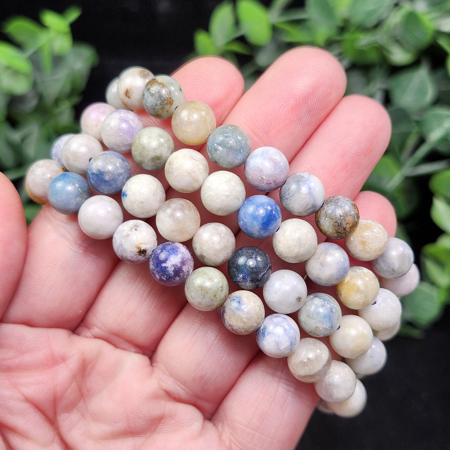Hackmanite Crystal Bracelet: UV Reactive Polished Hackmanite Beads