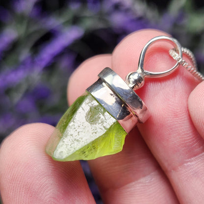 Terminated Peridot Sterling Silver Pendant: Crystal Gemstone Jewelry